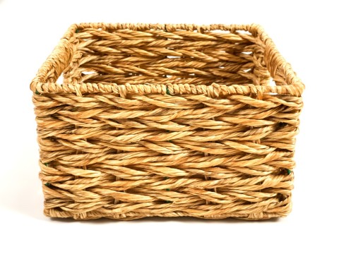Top-tier Square PE Resin Fishbone Weave Basket with Cut-out Handles